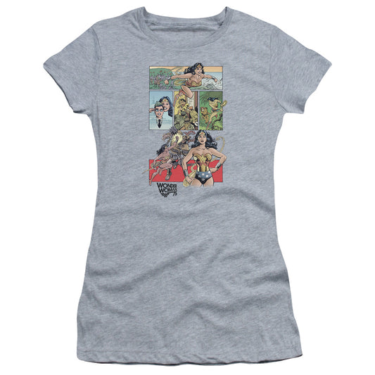 Wonder Woman WW75 Comic Page Junior Sheer Cap Sleeve Womens T Shirt Athletic Heather