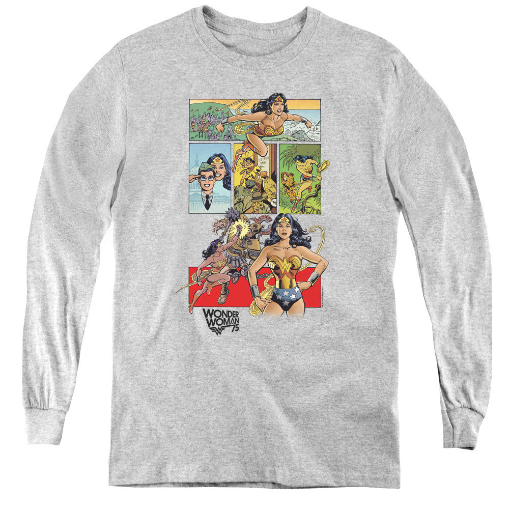 Wonder Woman WW75 Comic Page Long Sleeve Kids Youth T Shirt Athletic Heather