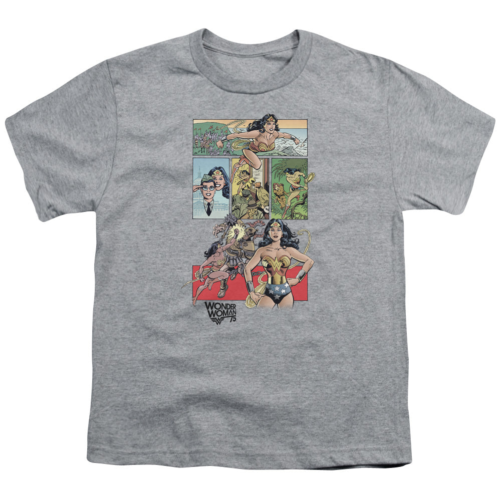 Wonder Woman WW75 Comic Page Kids Youth T Shirt Athletic Heather