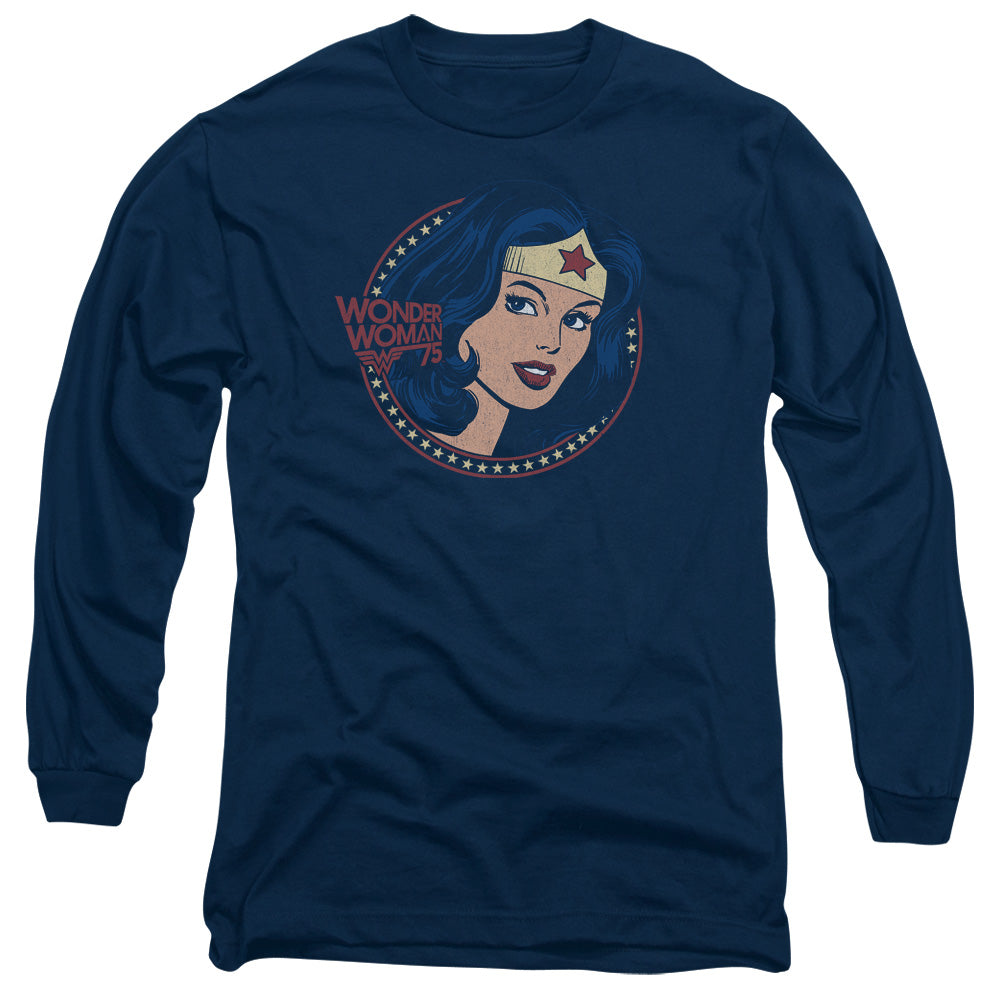 DC Comics WW75 Starburst Portrait Mens Long Sleeve Shirt Navy Blue