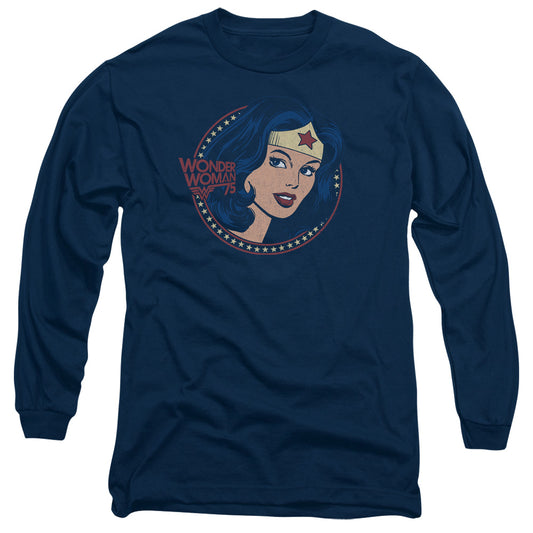 DC Comics WW75 Starburst Portrait Mens Long Sleeve Shirt Navy Blue