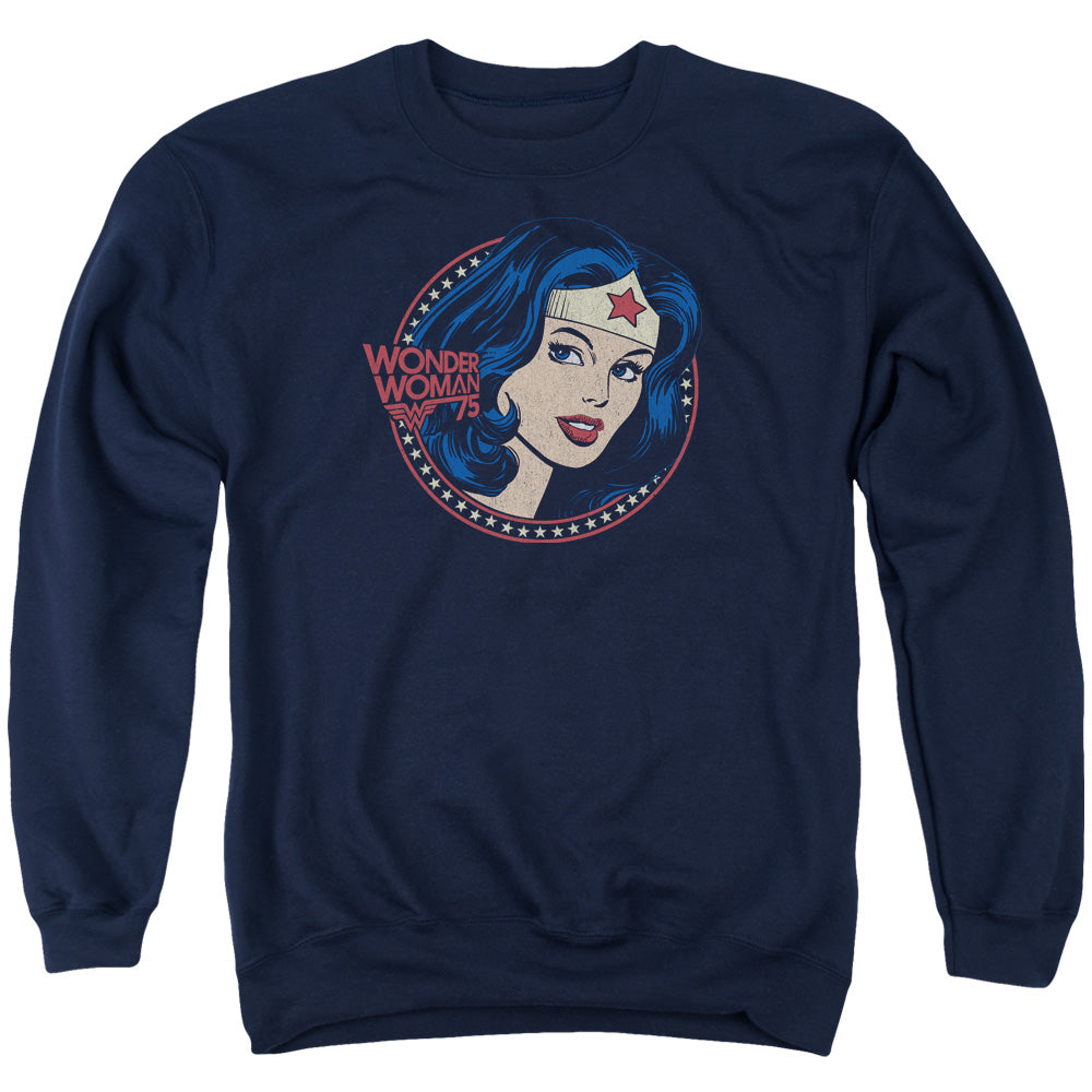 DC Comics WW75 Starburst Portrait Mens Crewneck Sweatshirt Navy Blue