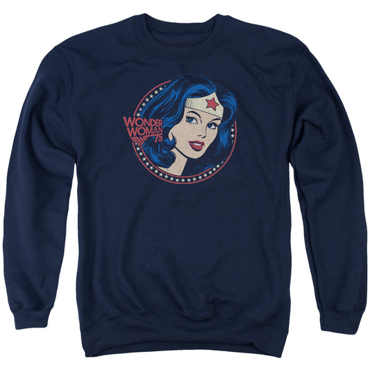 DC Comics WW75 Starburst Portrait Mens Crewneck Sweatshirt Navy Blue