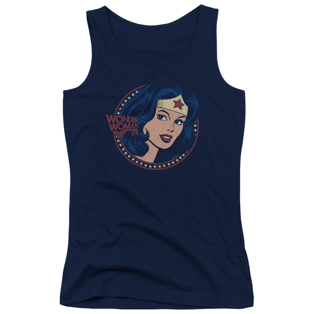 DC Comics WW75 Starburst Portrait Womens Tank Top Shirt Navy Blue