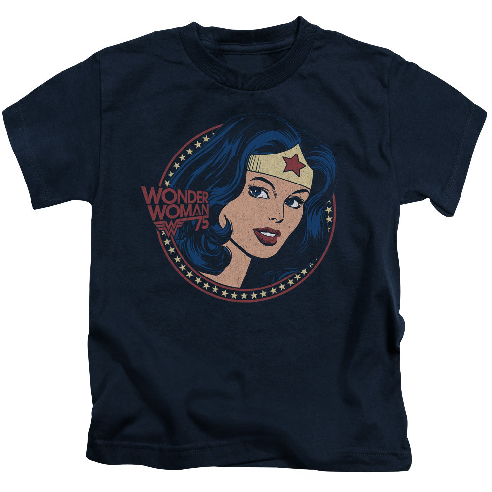 DC Comics WW75 Starburst Portrait Juvenile Kids Youth T Shirt Navy Blue 