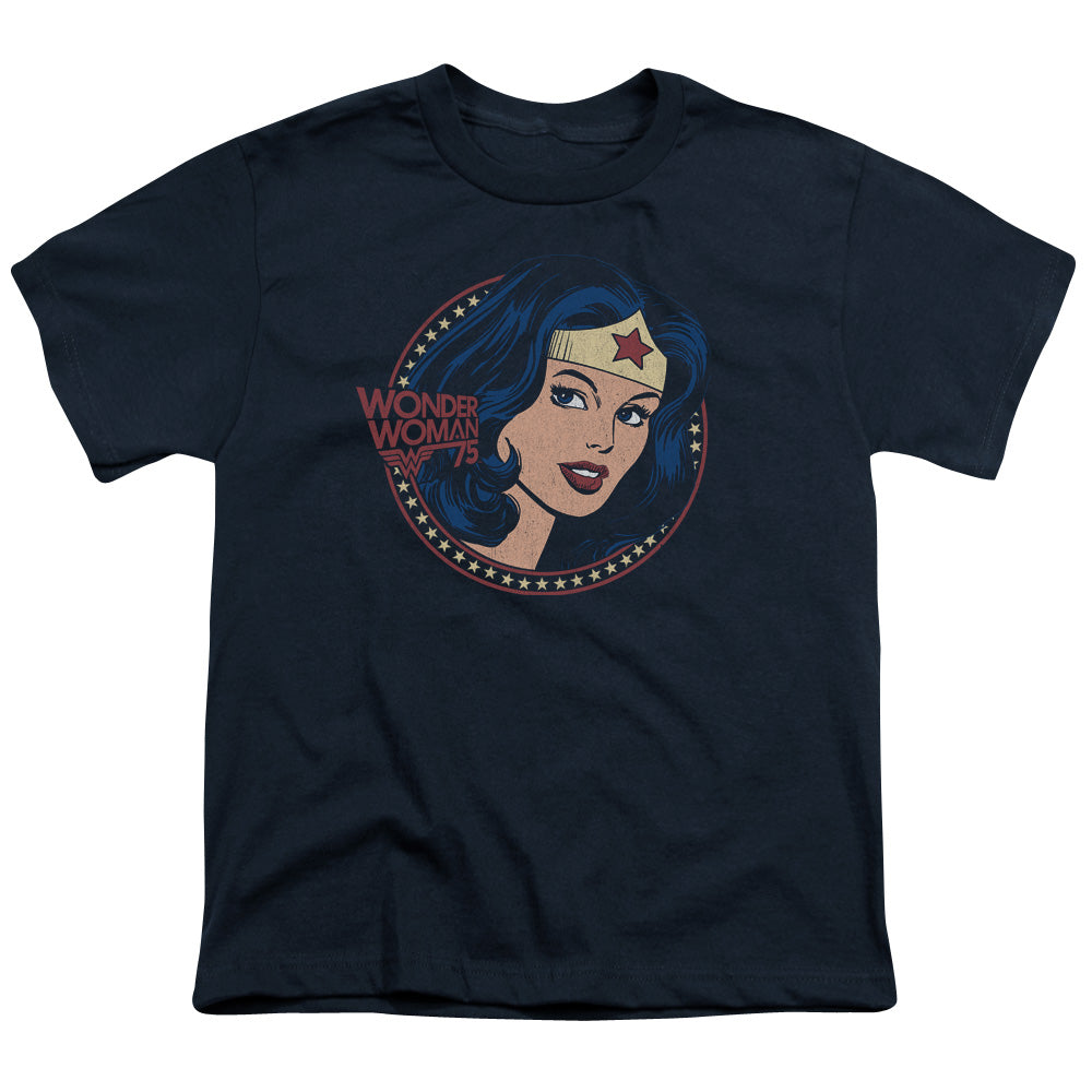 DC Comics WW75 Starburst Portrait Kids Youth T Shirt Navy Blue
