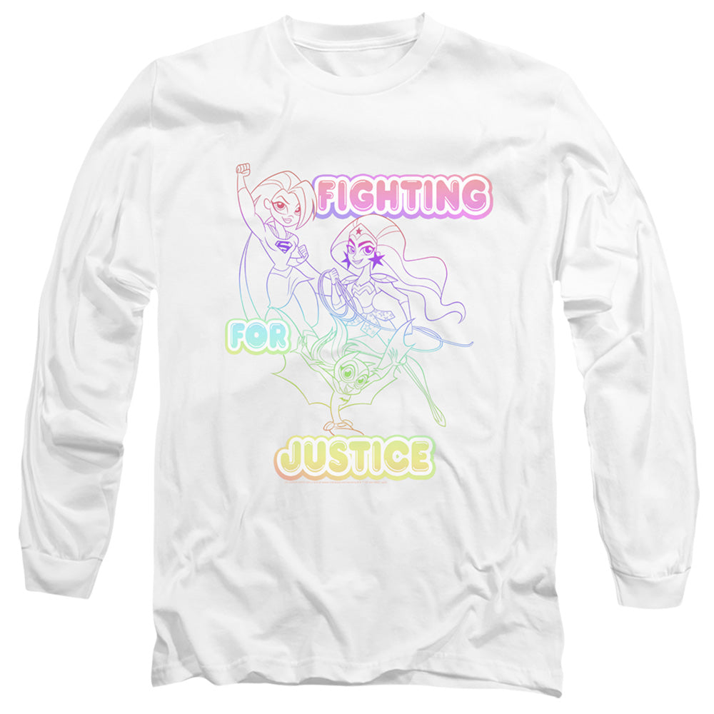 Dc Superhero Girls Fighting for Justice Mens Long Sleeve Shirt White