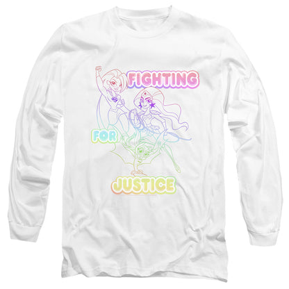 Dc Superhero Girls Fighting for Justice Mens Long Sleeve Shirt White
