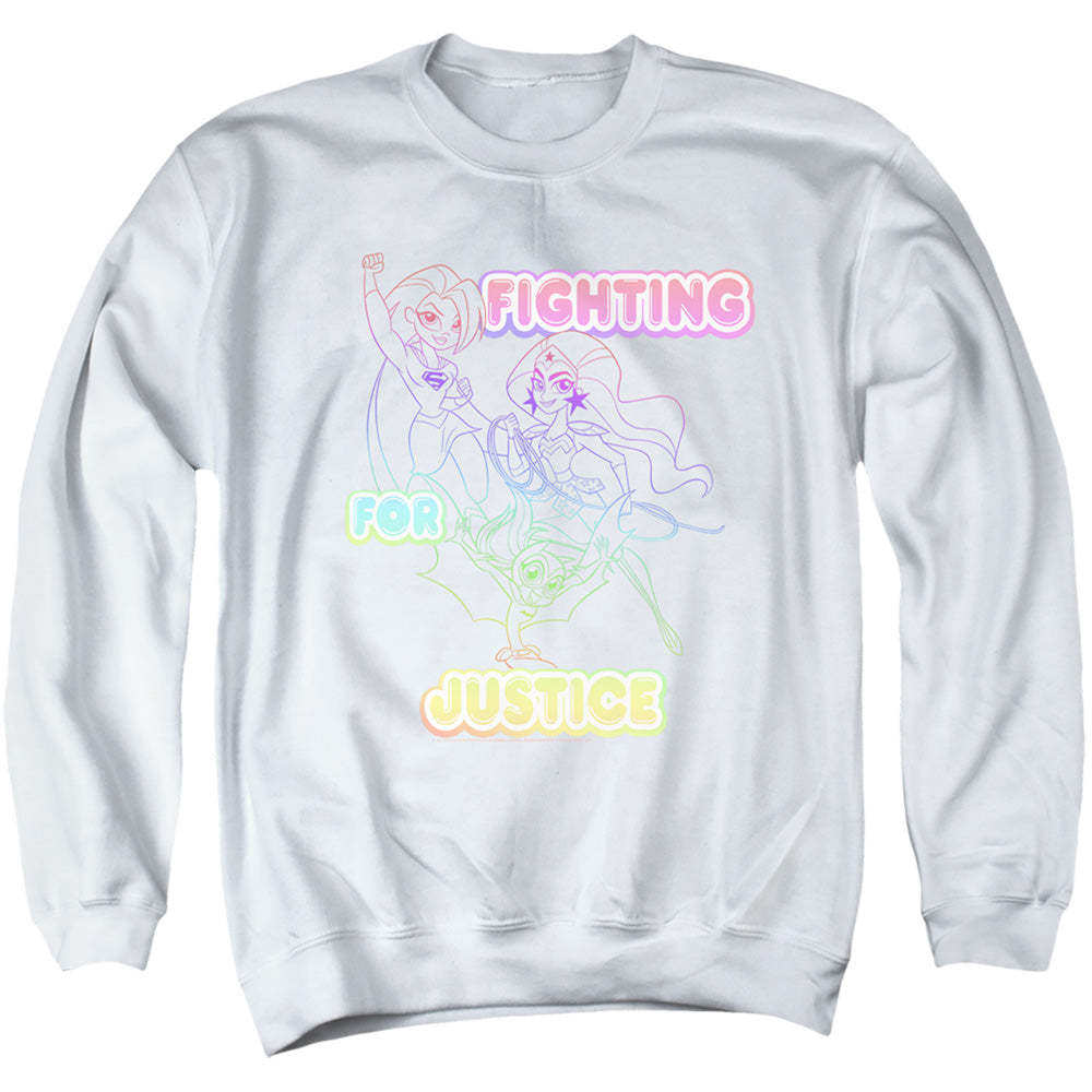 Dc Superhero Girls Fighting for Justice Mens Crewneck Sweatshirt White