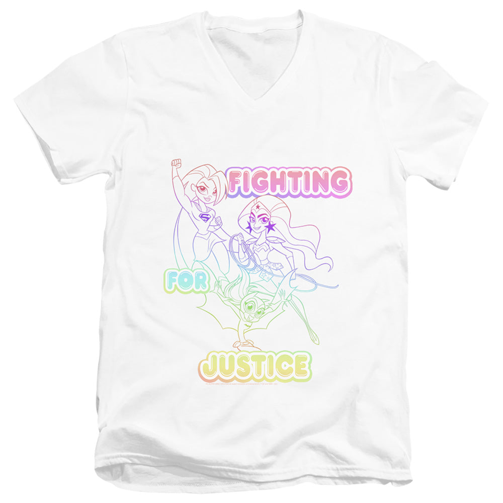 Dc Superhero Girls Fighting for Justice Mens Slim Fit V Neck T Shirt White