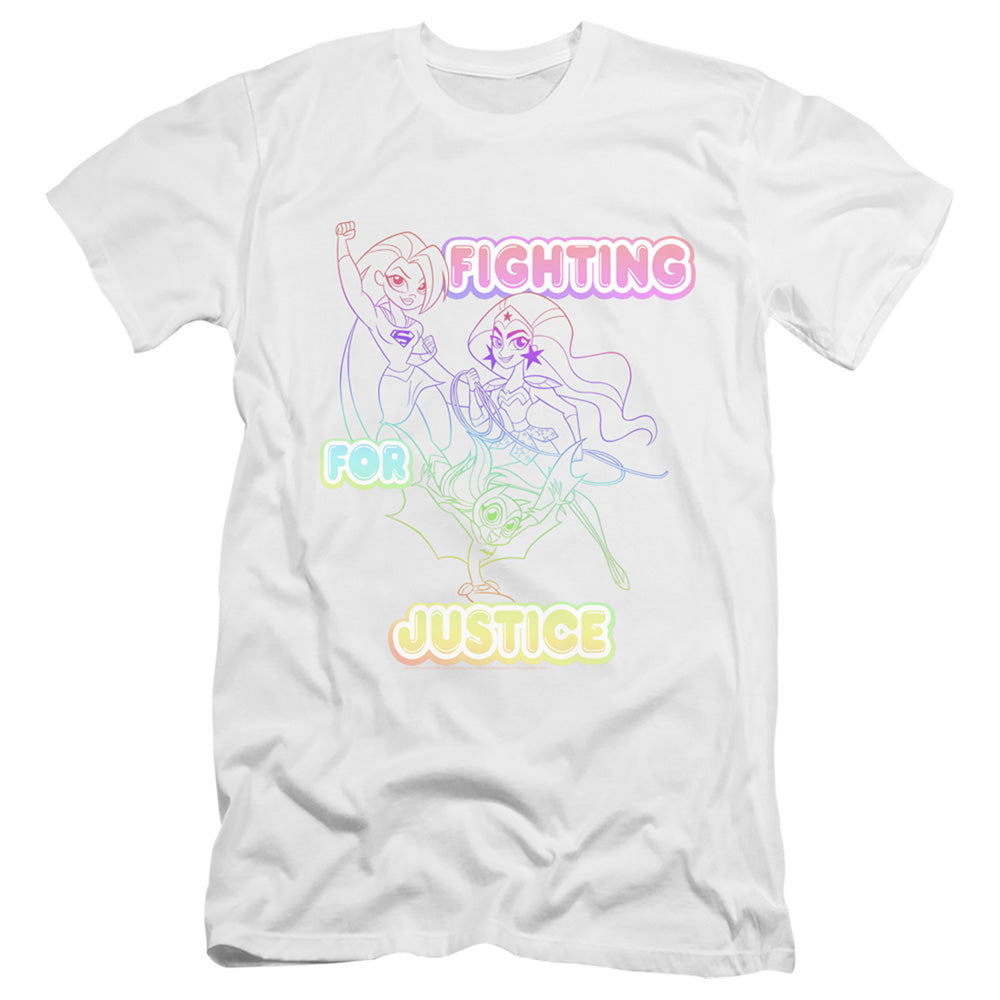 Dc Superhero Girls Fighting for Justice Premium Bella Canvas Slim Fit Mens T Shirt White