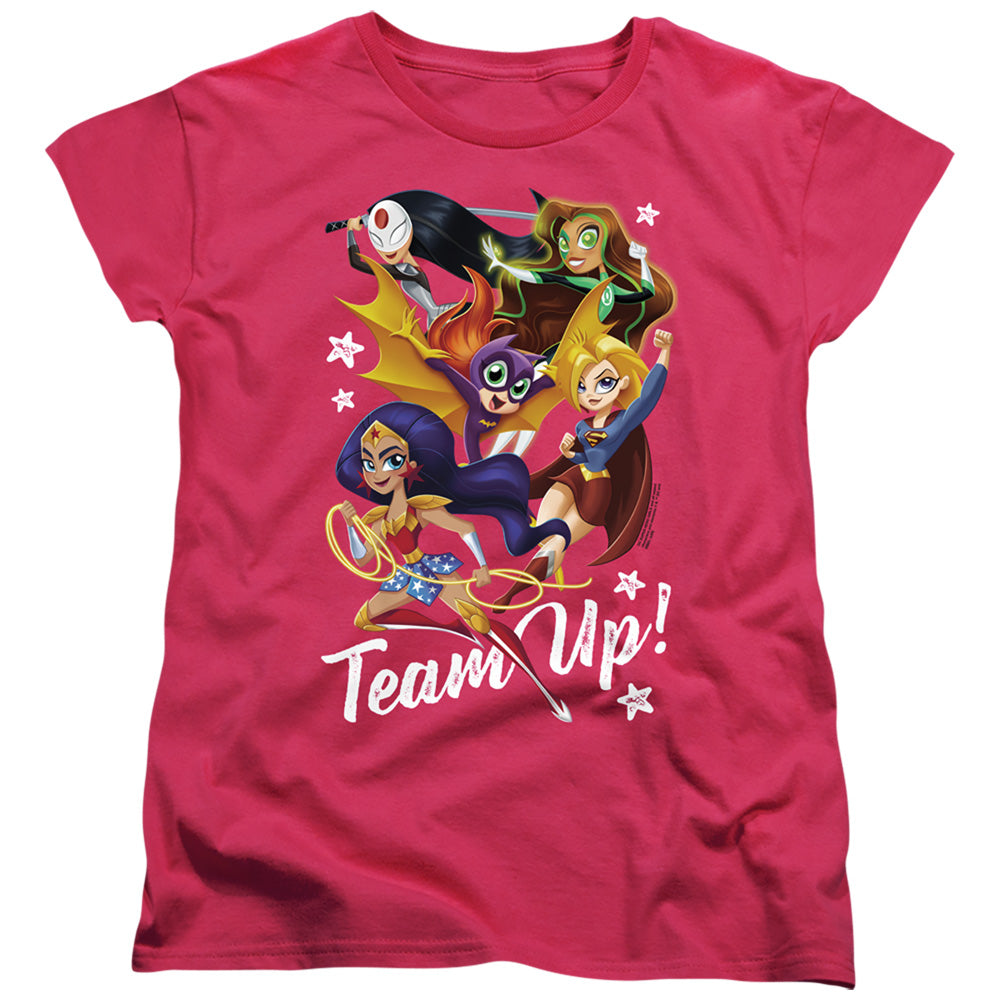 Dc Superhero Girls Team Up Womens T Shirt Hot Pink