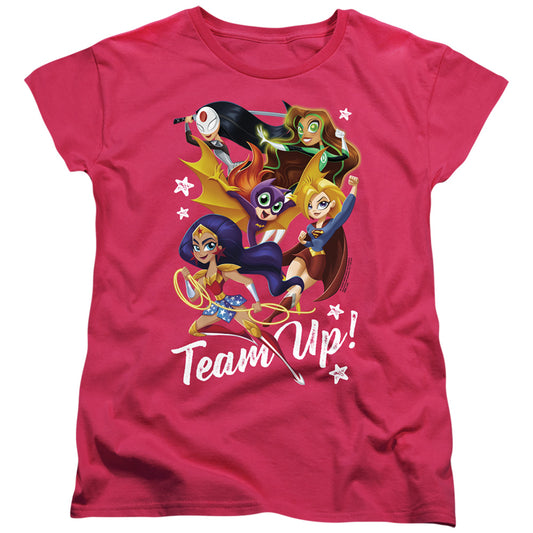 Dc Superhero Girls Team Up Womens T Shirt Hot Pink