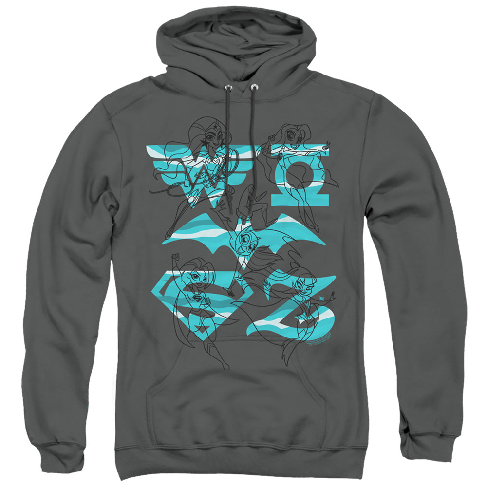 Dc Superhero Girls Line Art Group Mens Hoodie Charcoal
