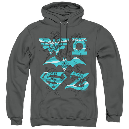 Dc Superhero Girls Line Art Group Mens Hoodie Charcoal