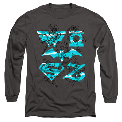 Dc Superhero Girls Line Art Group Mens Long Sleeve Shirt Charcoal