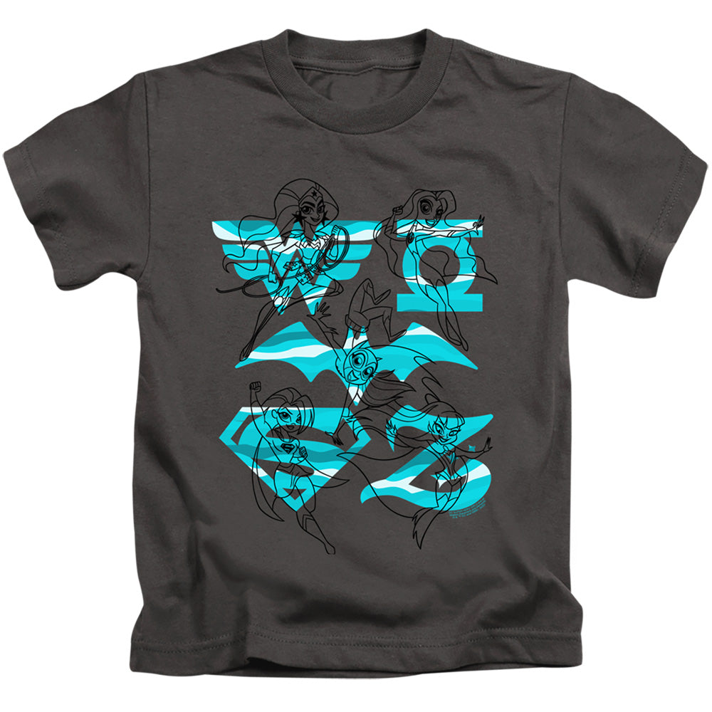 Dc Superhero Girls Line Art Group Juvenile Kids Youth T Shirt Charcoal 