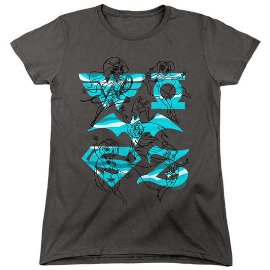Dc Superhero Girls Line Art Group Womens T Shirt Charcoal