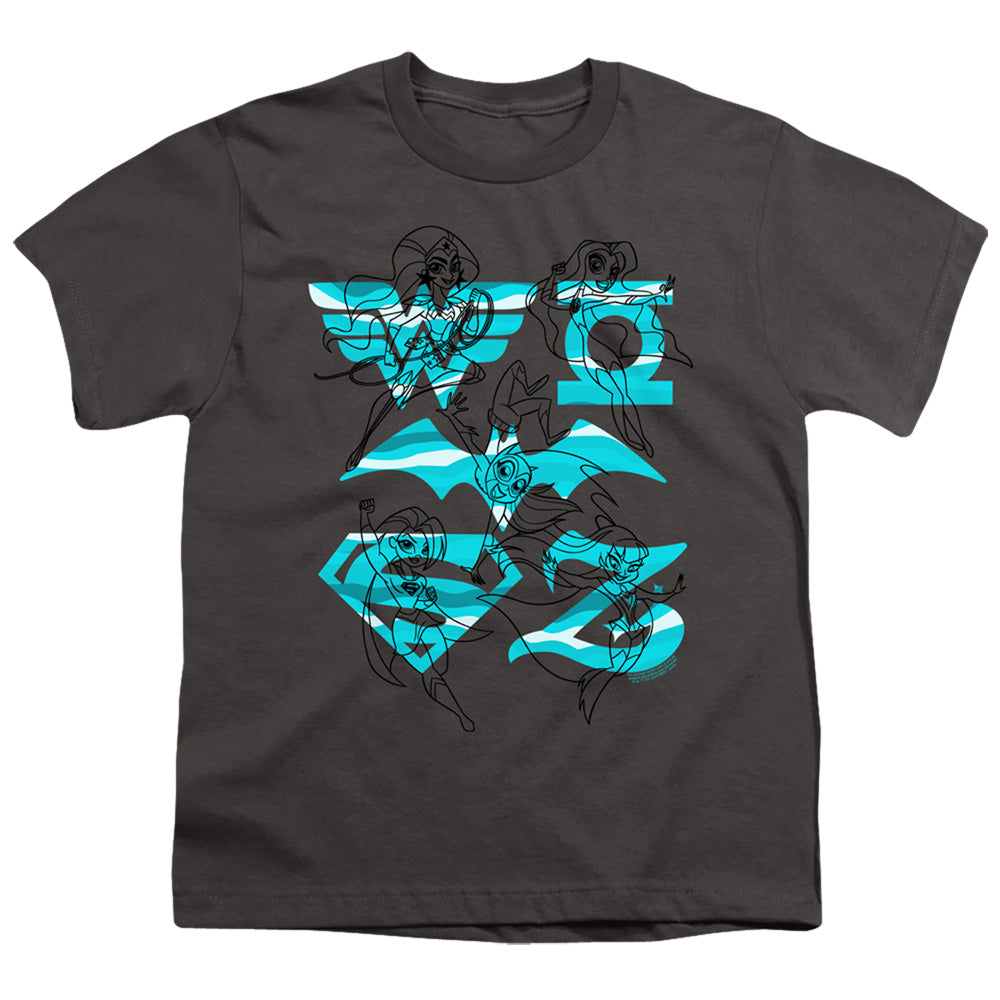 Dc Superhero Girls Line Art Group Kids Youth T Shirt Charcoal