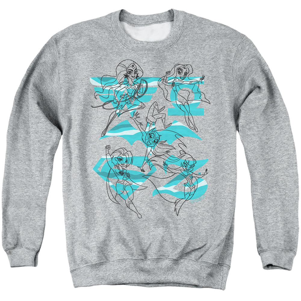Dc Superhero Girls Line Art Group Mens Crewneck Sweatshirt Athletic Heather