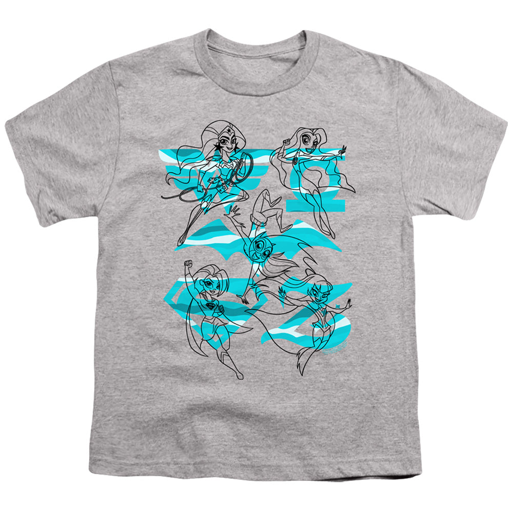Dc Superhero Girls Line Art Group Kids Youth T Shirt Athletic Heather