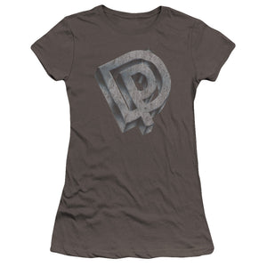 Deep Purple DP Logo Junior Sheer Cap Sleeve Premium Bella Canvas Womens T Shirt Charcoal