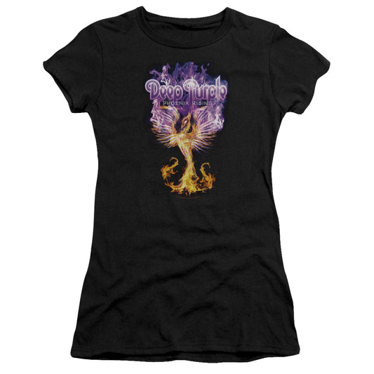 Deep Purple Phoenix Rising Junior Sheer Cap Sleeve Womens T Shirt Black