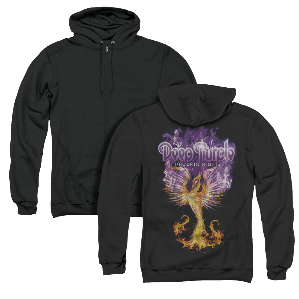 Deep Purple Phoenix Rising Back Print Zipper Mens Hoodie Black