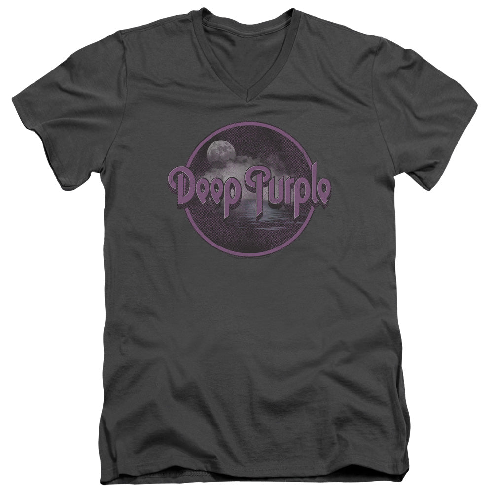 Deep Purple Smoke On The Water Mens Slim Fit V-Neck T Shirt Charcoal