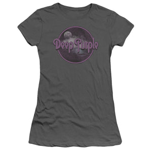 Deep Purple Smoke On The Water Junior Sheer Cap Sleeve Womens T Shirt Charcoal