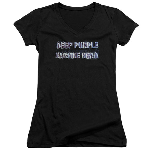 Deep Purple Machine Head Junior Sheer Cap Sleeve V-Neck Womens T Shirt Black