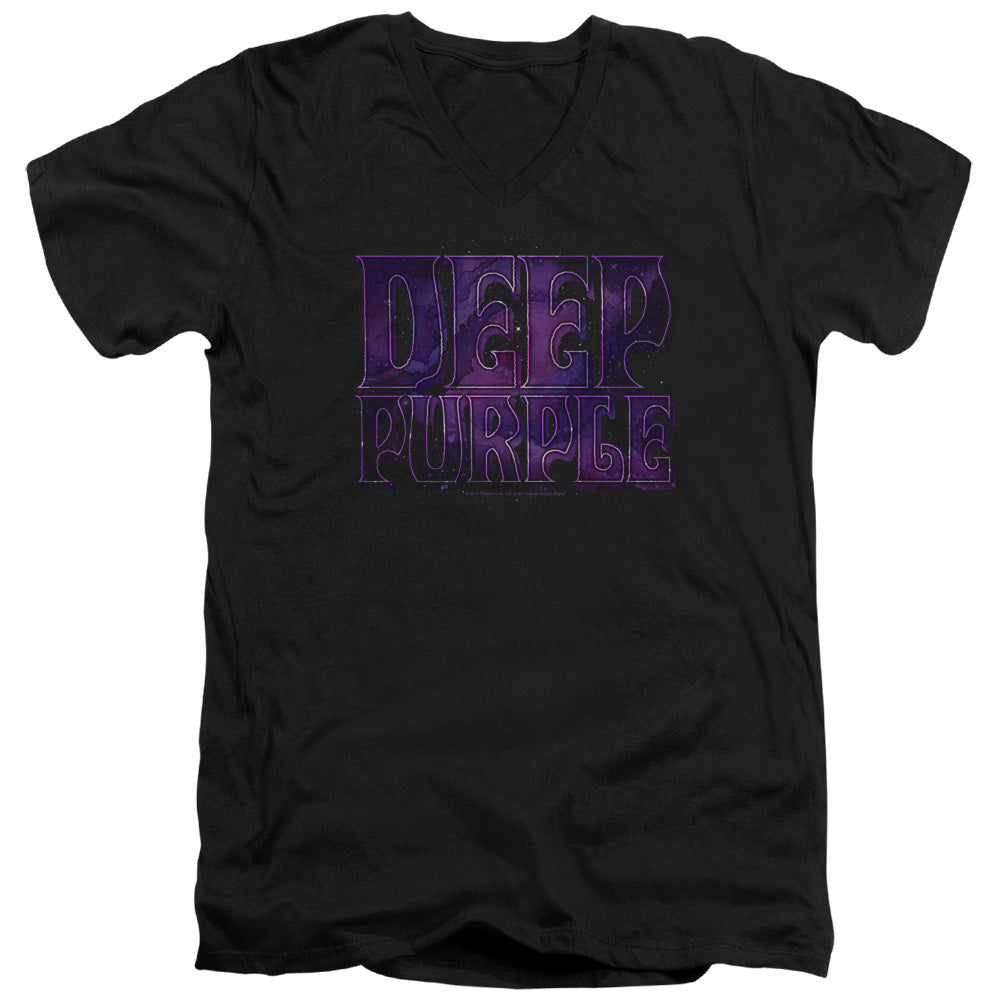 Deep Purple Spacey Mens Slim Fit V-Neck T Shirt Black