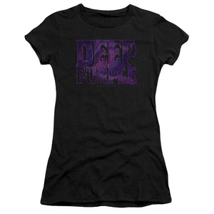 Deep Purple Spacey Junior Sheer Cap Sleeve Womens T Shirt Black