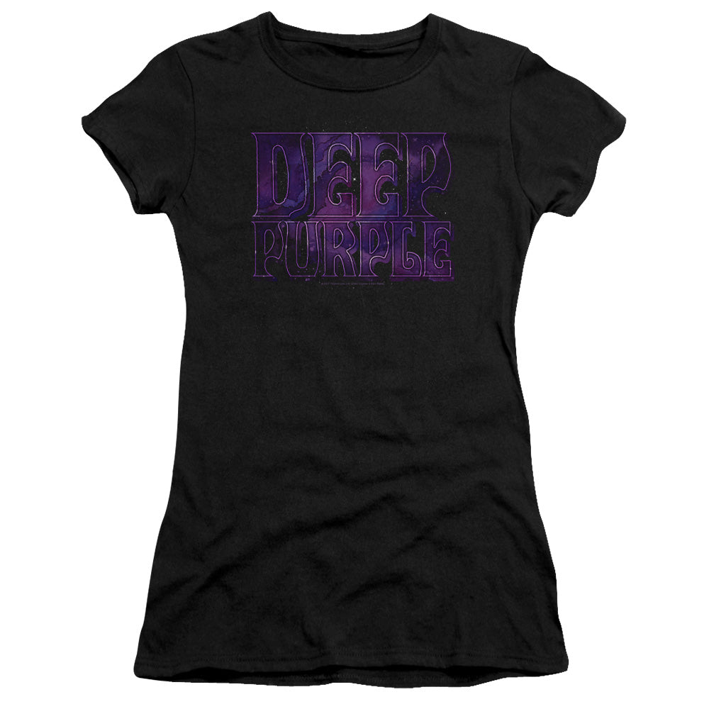 Deep Purple Spacey Junior Sheer Cap Sleeve Premium Bella Canvas Womens T Shirt Black