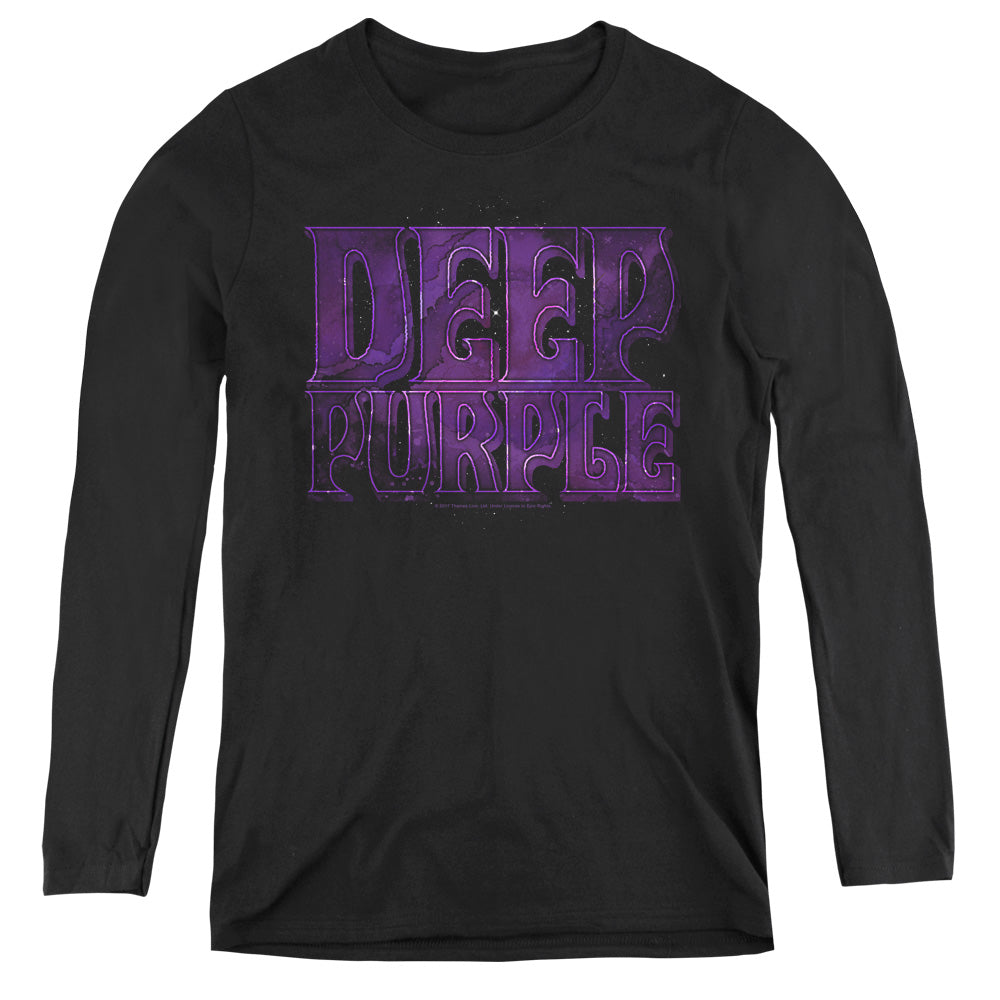 Deep Purple Spacey Womens Long Sleeve Shirt Black