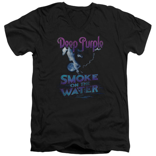 Deep Purple Smokey Water Mens Slim Fit V-Neck T Shirt Black