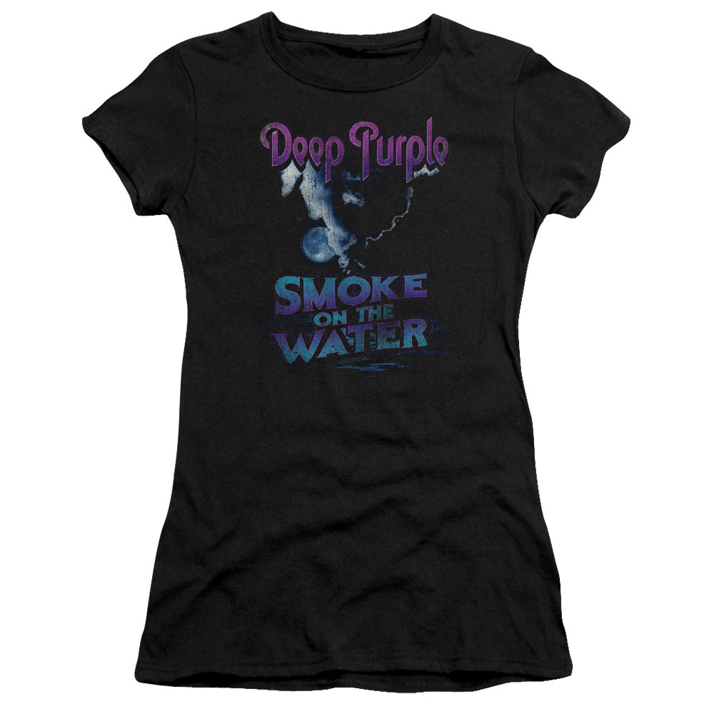 Deep Purple Smokey Water Junior Sheer Cap Sleeve Womens T Shirt Black