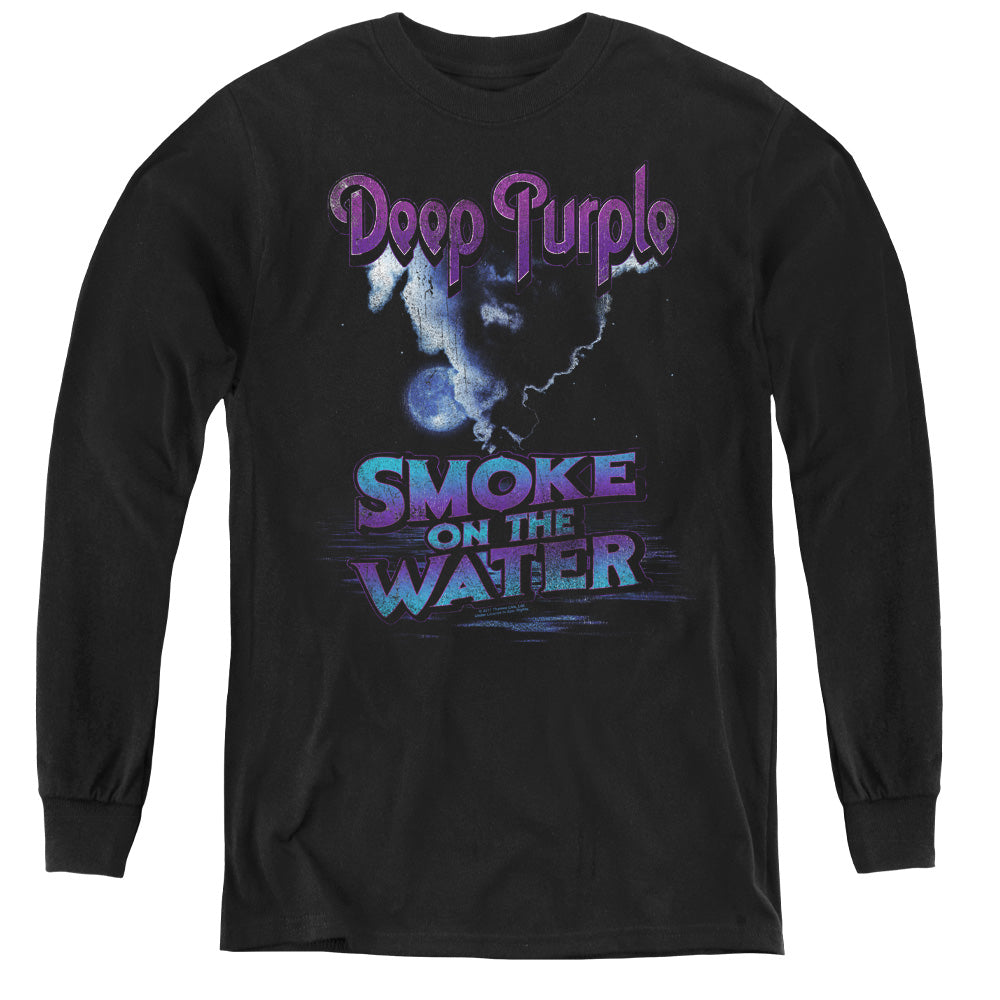 Deep Purple Smokey Water Long Sleeve Kids Youth T Shirt Black
