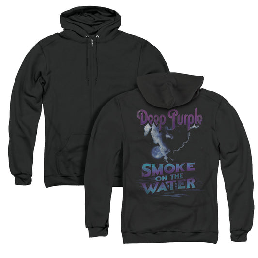 Deep Purple Smokey Water Back Print Zipper Mens Hoodie Black