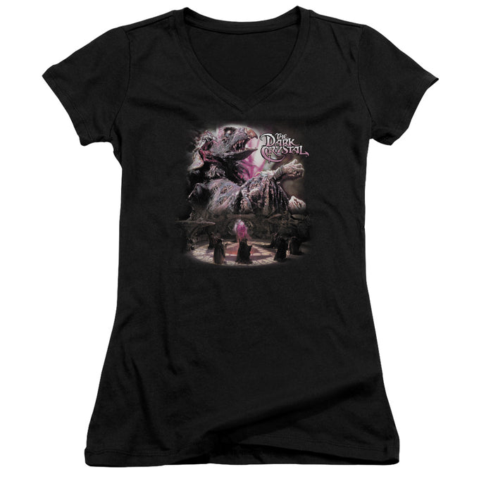 The Dark Crystal Power Mad Junior Sheer Cap Sleeve V-Neck Womens T Shirt Black