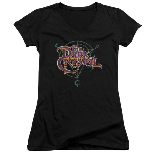 The Dark Crystal Symbol Logo Junior Sheer Cap Sleeve V-Neck Womens T Shirt Black