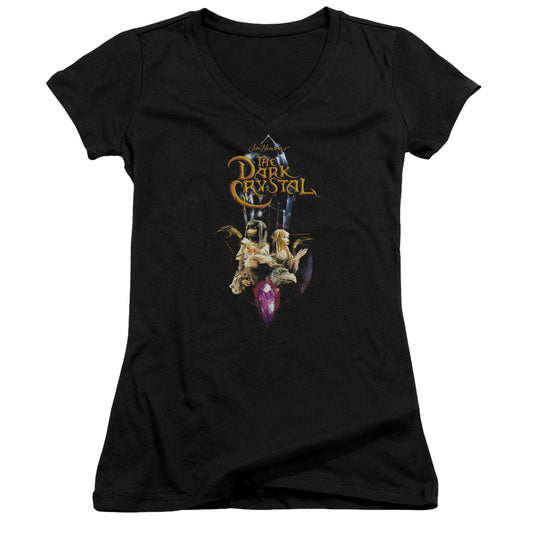 The Dark Crystal Crystal Quest Junior Sheer Cap Sleeve V-Neck Womens T Shirt Black