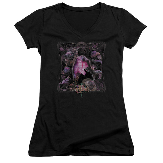 The Dark Crystal Lust For Power Junior Sheer Cap Sleeve V-Neck Womens T Shirt Black