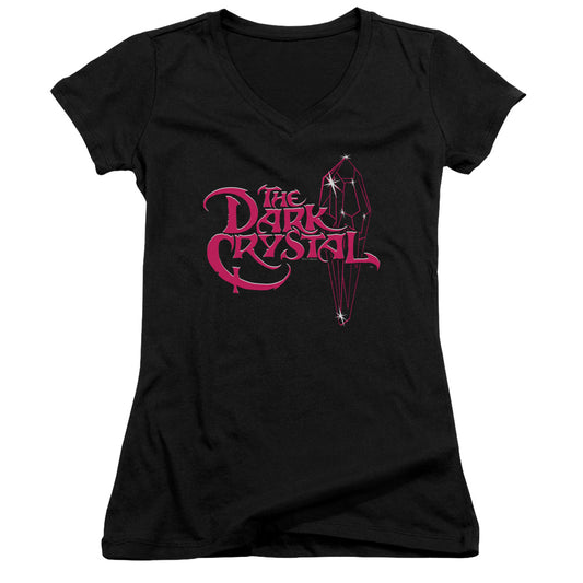 The Dark Crystal Bright Logo Junior Sheer Cap Sleeve V-Neck Womens T Shirt Black