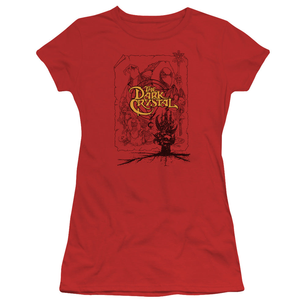 The Dark Crystal Poster Lines Junior Sheer Cap Sleeve Womens T Shirt Red