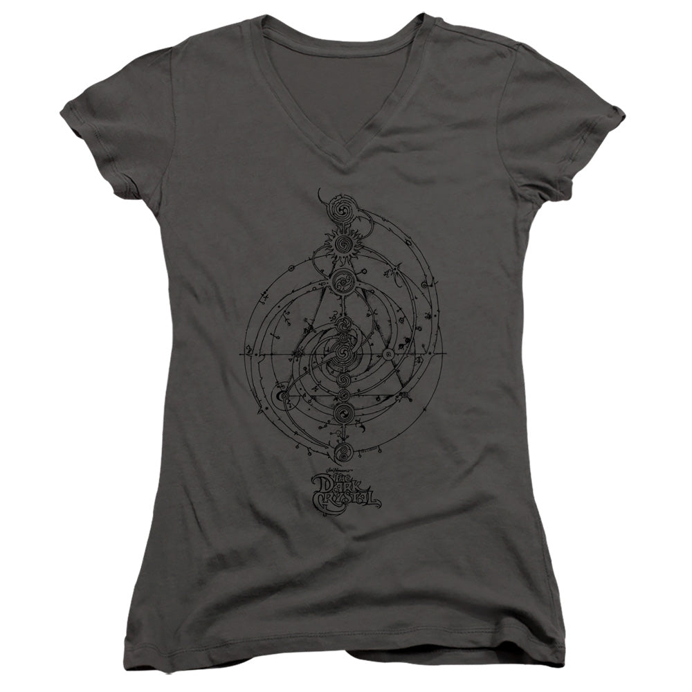 The Dark Crystal Dream Spiral Junior Sheer Cap Sleeve V-Neck Womens T Shirt Charcoal