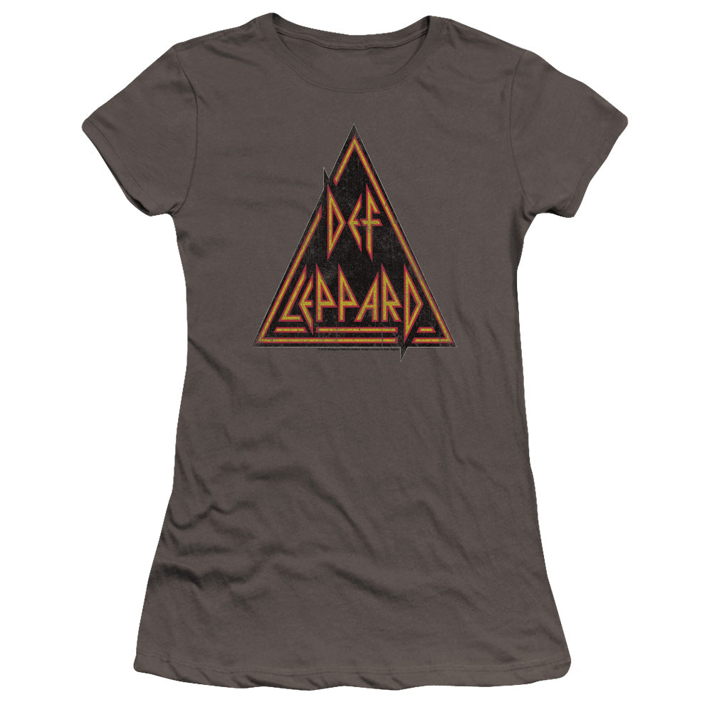 Def Leppard Distressed Logo Junior Sheer Cap Sleeve Premium Bella Canvas Womens T Shirt Charcoal