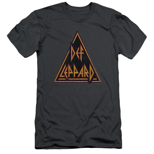 Def Leppard Distressed Logo Slim Fit Mens T Shirt Charcoal