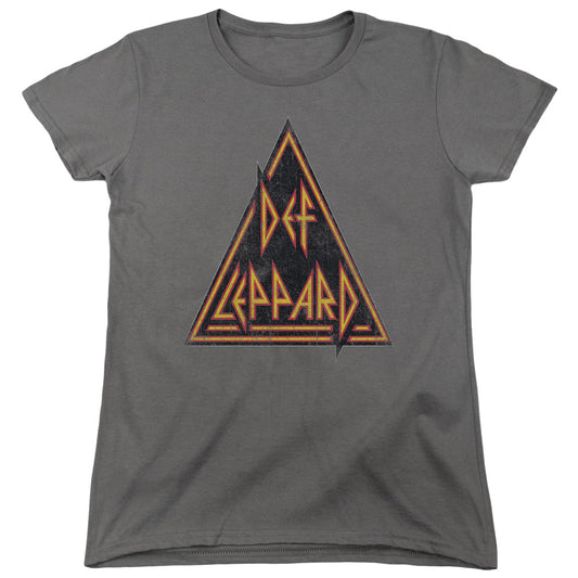 Def Leppard Distressed Logo Womens T Shirt Charcoal