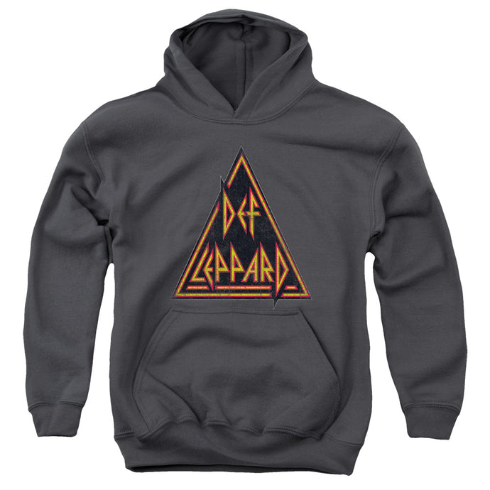 Def Leppard Distressed Logo Kids Youth Hoodie Charcoal